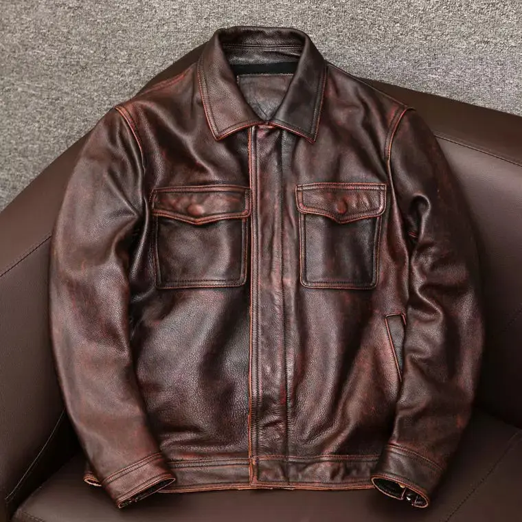 2021 Spring Autumn Men Genuine Jacket Vintage Brown Men Motorcycle Leather Jacket Plus Size 6XL Genuine Cowhide Biker Coat A201
2021 Spring Autumn Men Genuine Jacket Vintage Brown Men Motorcycle Leather Jacket Plus Size 6XL Genuine Cowhide Biker Coat A201