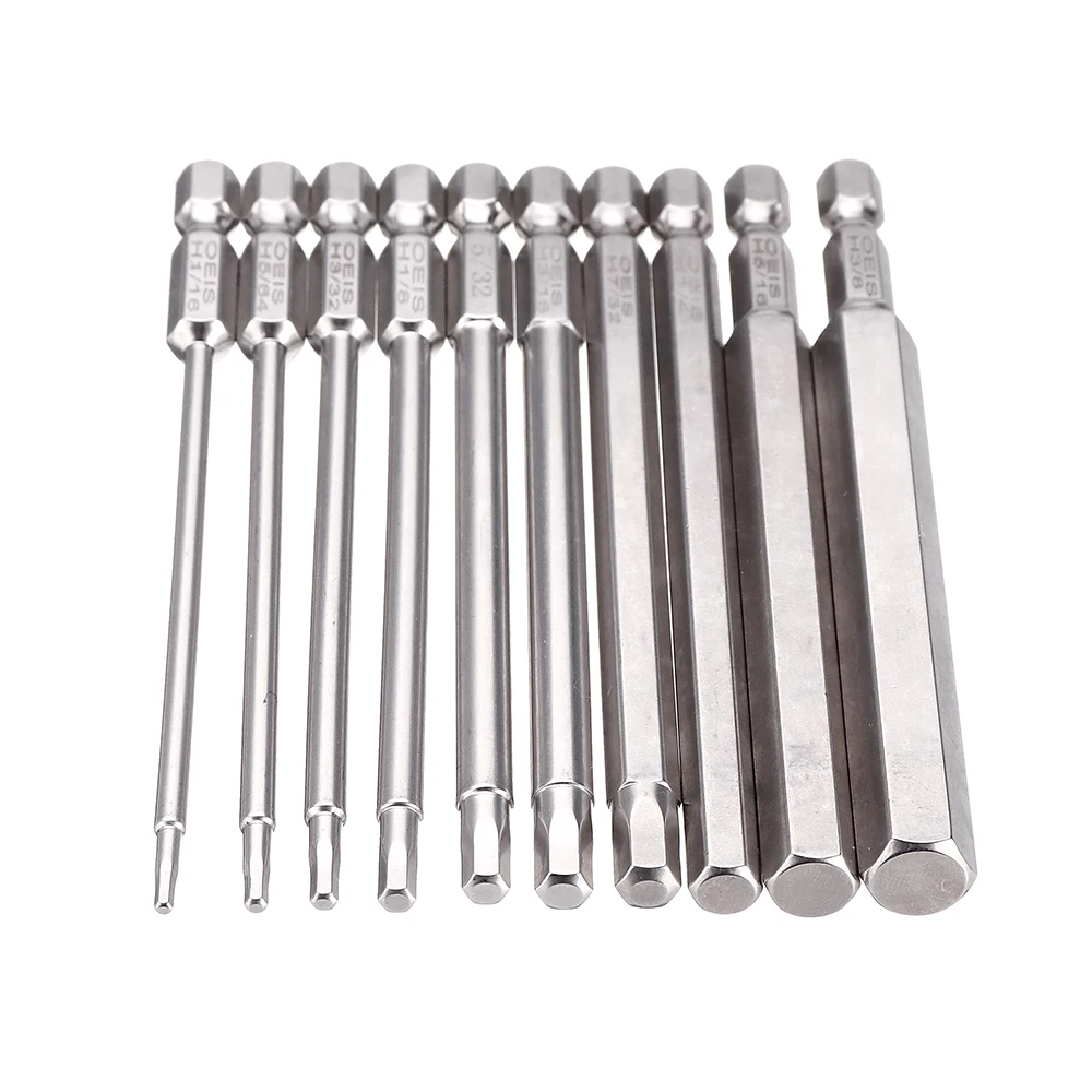 10Pcs 100mm 1/4 Inch Shank S2 Steel SAE Hex Head Allen Wrench Screwdriver Bit Drill Bit Set
10Pcs 100mm 1/4 Inch Shank S2 Steel SAE Hex Head Allen Wrench Screwdriver Bit Drill Bit Set