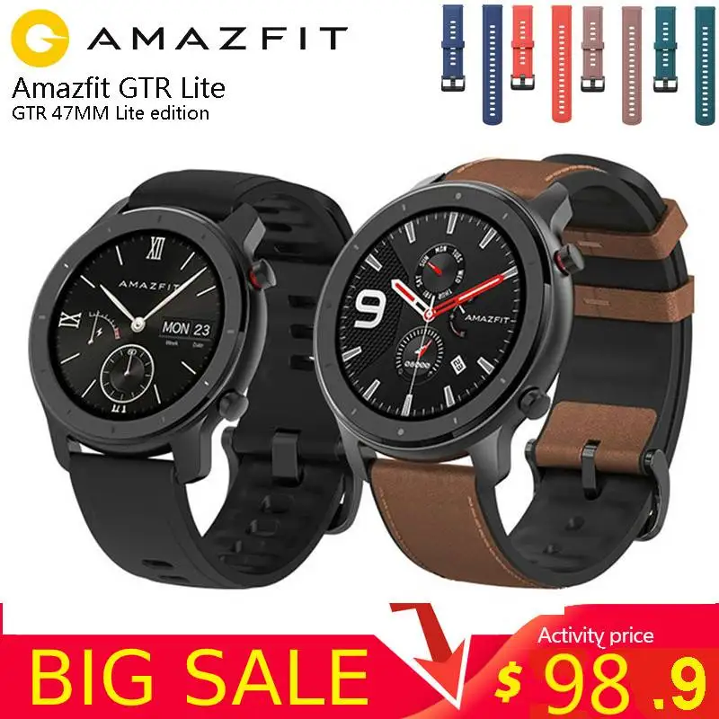 Глобальная версия Amazfit GTR обновленные Lite 47 мм Смарт часы 5ATM водонепроницаемые 24