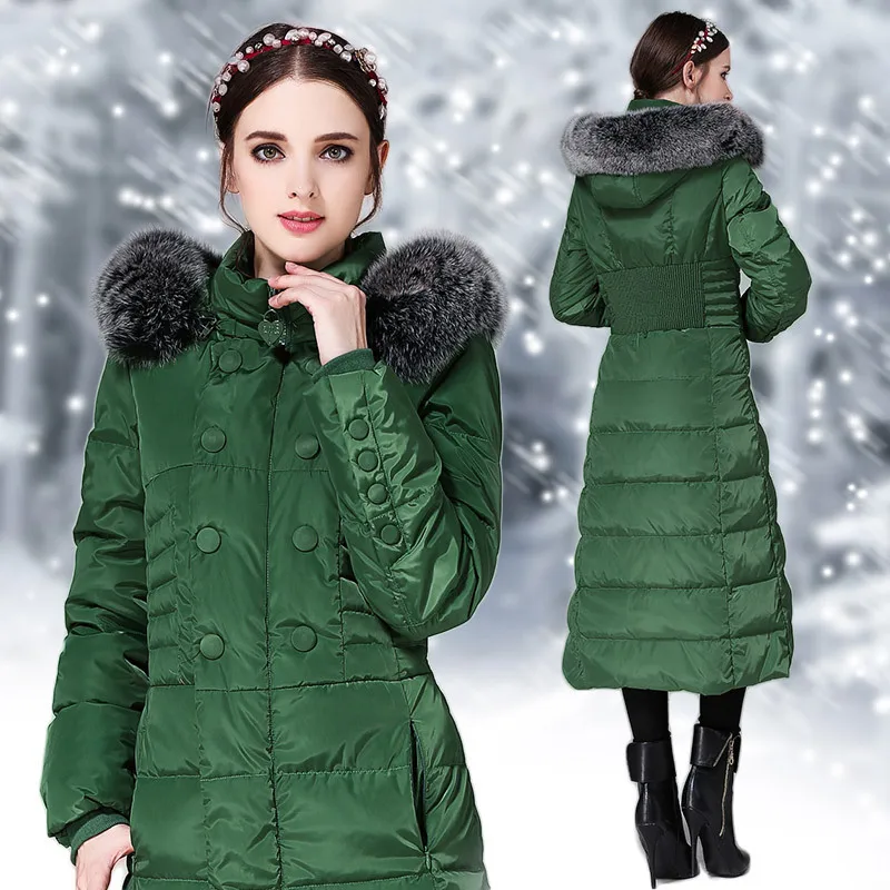 Длинное зимнее женское пальто 90% утиный пух Женская куртка с капюшоном размера