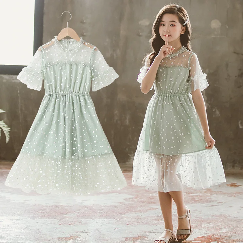 Girls dress 2021 summer thin net gauze patchwork polka dot dress casual loose big putty mint green princess dress
Girls dress 2021 summer thin net gauze patchwork polka dot dress casual loose big putty mint green princess dress