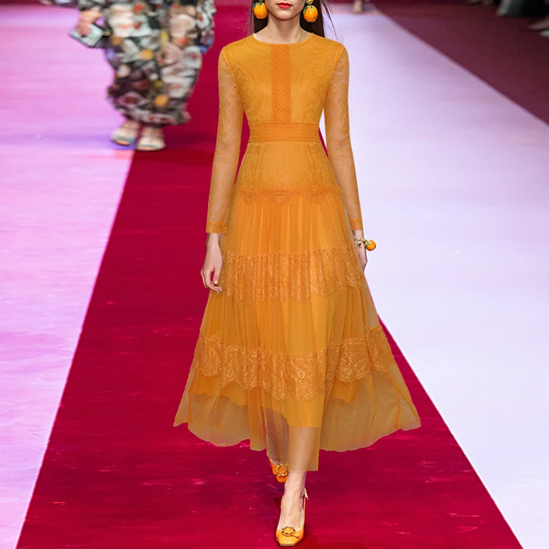 2021 Fashion Designer Long Dress Women Runway New Yellow Long Sleeve Lace Elegant Slim Full Dresses
2021 Fashion Designer Long Dress Women Runway New Yellow Long Sleeve Lace Elegant Slim Full Dresses