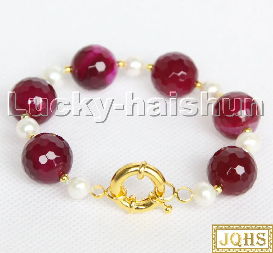 natural 8" 14mm round diced faceted rose purple agates white pearls Bracelet c210
natural 8" 14mm round diced faceted rose purple agates white pearls Bracelet c210