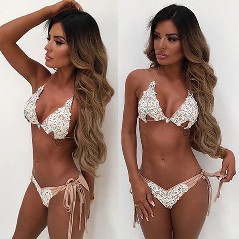 Lace Bikini Diamond Swimsuit Crystal Women Swimwear Bandage Halter Bikinis Set Brazilian Rhinestone Beachwear Push Up Bikini
Lace Bikini Diamond Swimsuit Crystal Women Swimwear Bandage Halter Bikinis Set Brazilian Rhinestone Beachwear Push Up Bikini