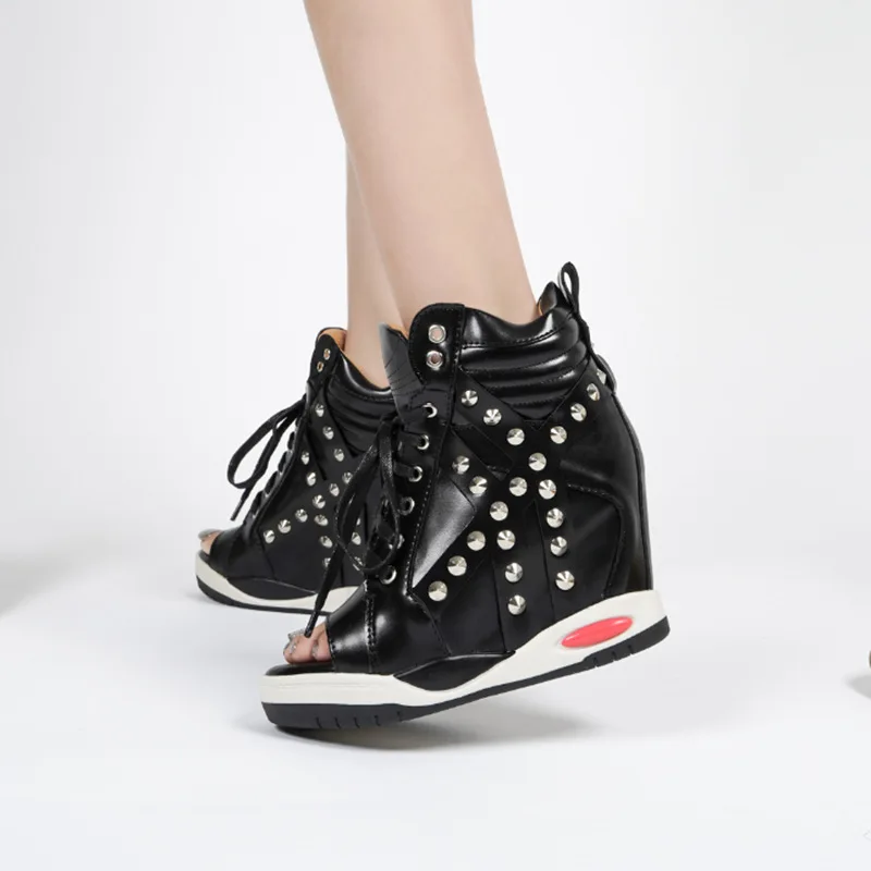 Womens Peep Toe PU Leather Sandals Rivet Studed Lace Up Sneaker Hidden Wedge Heel Shoes Shoes Summer High Top Black White B007
Womens Peep Toe PU Leather Sandals Rivet Studed Lace Up Sneaker Hidden Wedge Heel Shoes Shoes Summer High Top Black White B007