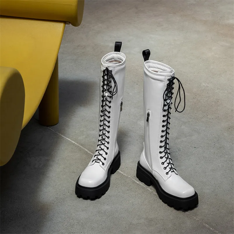 Meotina Real Leather High Heel Women Boots Platform Block Heel Knee High Boots Lace Up Long Boots Zip Ladies Shoes Autumn White
Meotina Real Leather High Heel Women Boots Platform Block Heel Knee High Boots Lace Up Long Boots Zip Ladies Shoes Autumn White