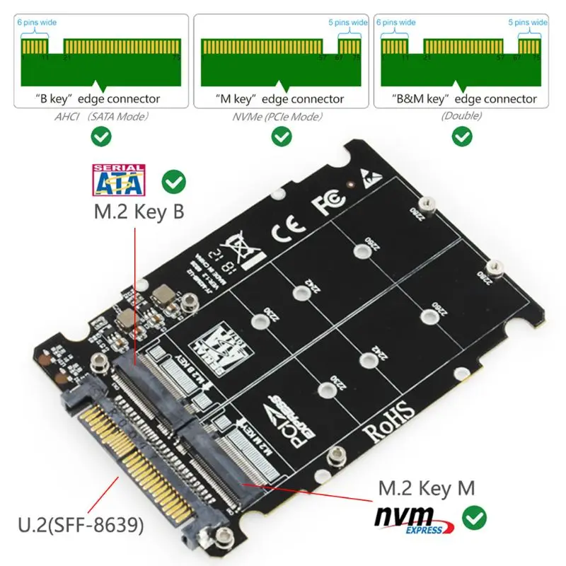 M.2 SSD U.2 адаптер 2in1 M.2 NVMe и SATA-Bus, с помощью которого можно NGFF SSD на PCI-e U.2 SFF-8639 адаптер PCIe M2 конвертер для настольных компьютеров 
M.2 SSD U.2 адаптер 2in1 M.2 NVMe и SATA-Bus, с помощью которого можно NGFF SSD на PCI-e U.2 SFF-8639 адаптер PCIe M2 конвертер для настольных компьютеров