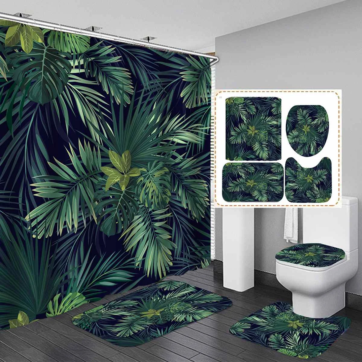 Green Tropical Plant Leaves Printed Curtain For Bathroom Shower Anti-slip Bath Mat Sets Toilet Cover Kitchen Carpet
Green Tropical Plant Leaves Printed Curtain For Bathroom Shower Anti-slip Bath Mat Sets Toilet Cover Kitchen Carpet