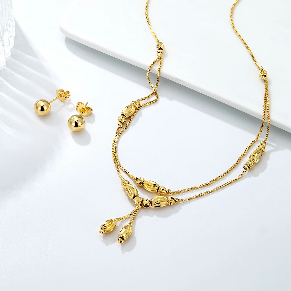 Gold Color Trend Jewelry Sets For Women Luxury Elegant Copper Beads Earrings Necklace 2022 Christmas Valentine's Day Gift
Gold Color Trend Jewelry Sets For Women Luxury Elegant Copper Beads Earrings Necklace 2022 Christmas Valentine's Day Gift