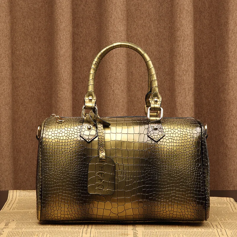 New Crocodile Pattern Pure Cowhide Women's Bucket Boston Bag Leather Large-capacity Shoulder Messenger Bag Purses and Handbags
New Crocodile Pattern Pure Cowhide Women's Bucket Boston Bag Leather Large-capacity Shoulder Messenger Bag Purses and Handbags