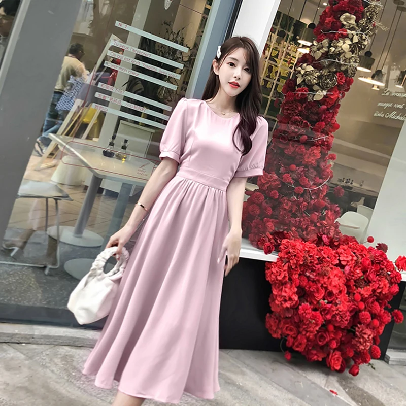 2020 Summer New French Retro Dress Round Neck Short Sleeve High Waist Solid Color Pink Over Knee Dresses Vestidos Largos
2020 Summer New French Retro Dress Round Neck Short Sleeve High Waist Solid Color Pink Over Knee Dresses Vestidos Largos