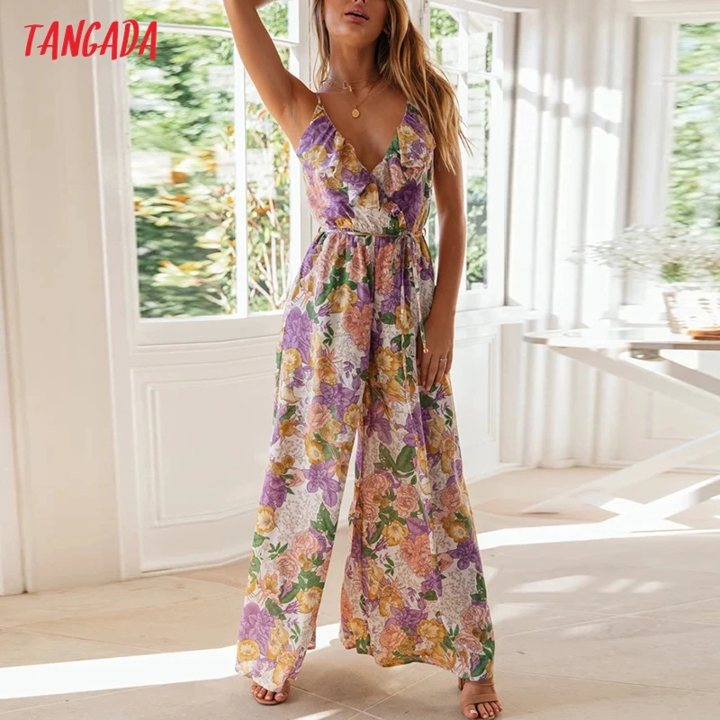Tangada Women Summer Floral Print Ruffles Beach Jumpsuit Sleeveless Backless Pocket Slash Female Casual Rompers JA14
Tangada Women Summer Floral Print Ruffles Beach Jumpsuit Sleeveless Backless Pocket Slash Female Casual Rompers JA14