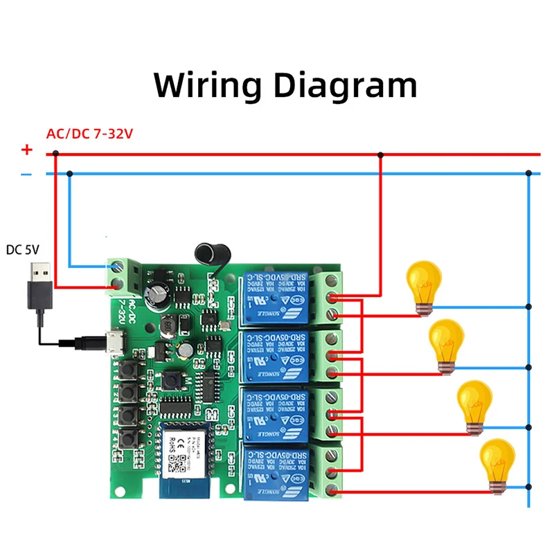 4CH Wifi умный выключатель света RF433 DC5V 12V 24V 32V 4-канальное Inch Pulse реле дистанционное