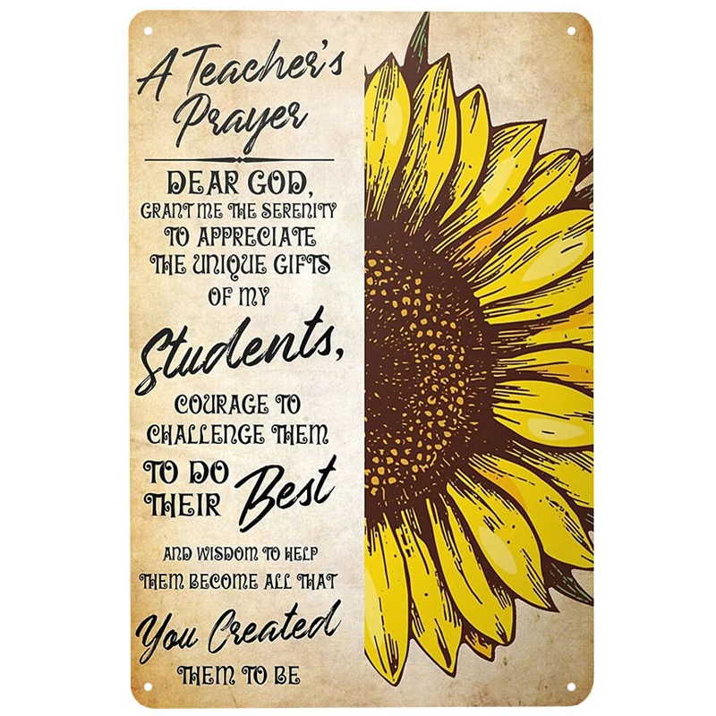Sunflower Teacher printed Metal Signs Retro Tin Signs Funny Poster Decor for Bar Pub Club Decoration for Living Room Home
Sunflower Teacher printed Metal Signs Retro Tin Signs Funny Poster Decor for Bar Pub Club Decoration for Living Room Home
