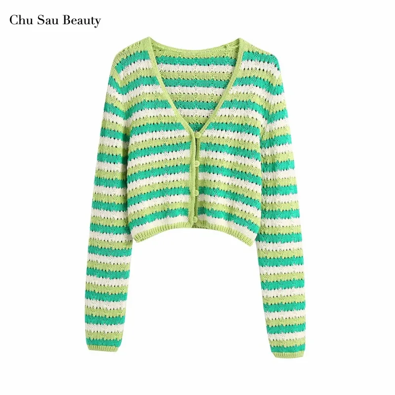 Chu Sau Beauty Za 2021 Autumn Women's Striped Knit Jacket Fashion Sweet Long Sleeve Cardigan Short Top
Chu Sau Beauty Za 2021 Autumn Women's Striped Knit Jacket Fashion Sweet Long Sleeve Cardigan Short Top