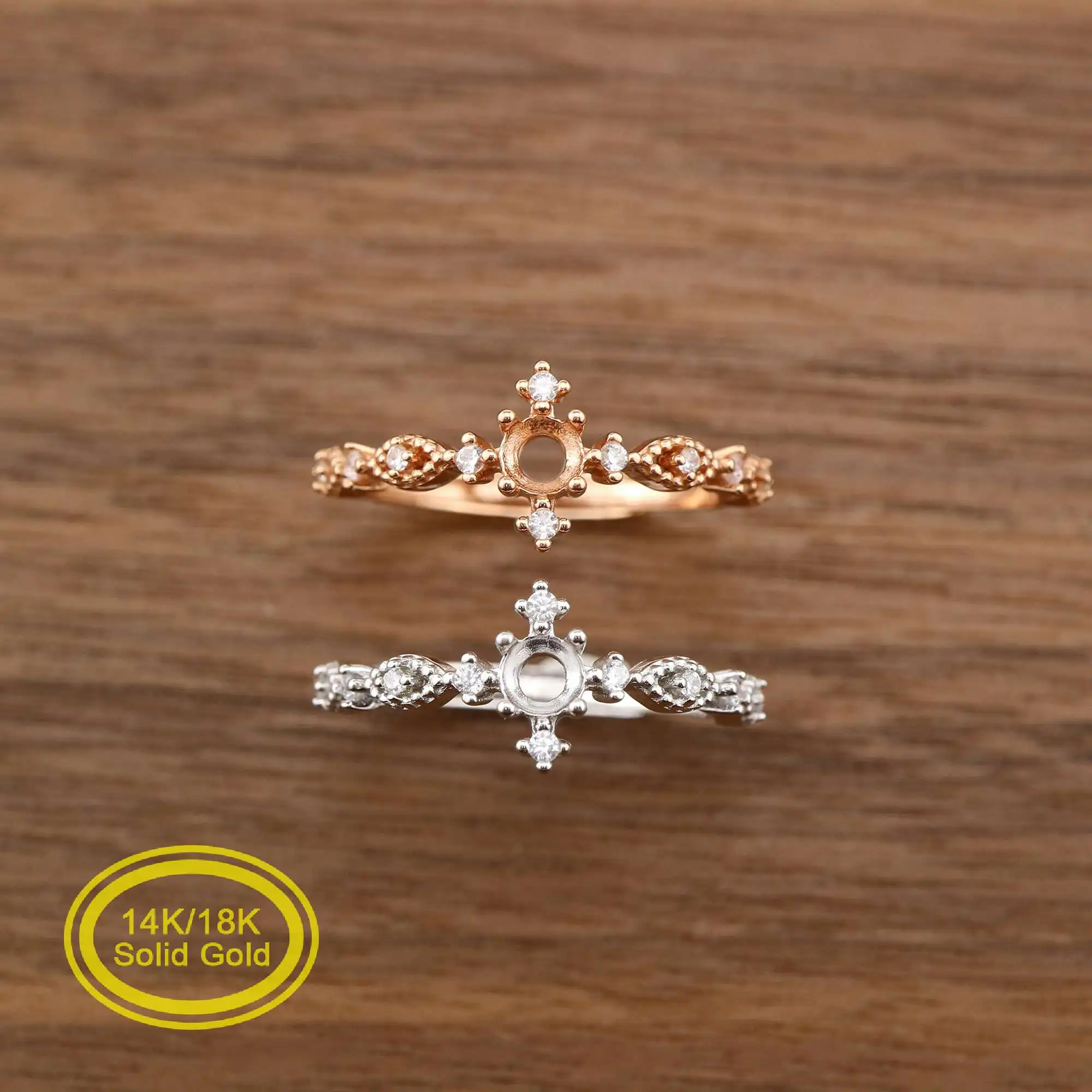 4MM Round Prong Ring Settings Solid 14K/18K Rose White Gold with Moissanite Accents DIY Vintage Style Bezel Tray 1210079
4MM Round Prong Ring Settings Solid 14K/18K Rose White Gold with Moissanite Accents DIY Vintage Style Bezel Tray 1210079