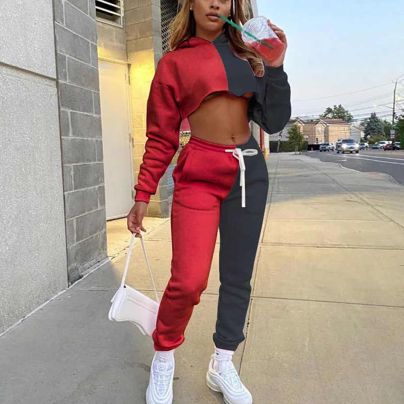 Autumn Winter Women Casual Patchwork Hooded Sweatshirt Trousers Suit Crop Tops Long Pants Two Piece Set Tracksuit Oversize Y2K
Autumn Winter Women Casual Patchwork Hooded Sweatshirt Trousers Suit Crop Tops Long Pants Two Piece Set Tracksuit Oversize Y2K