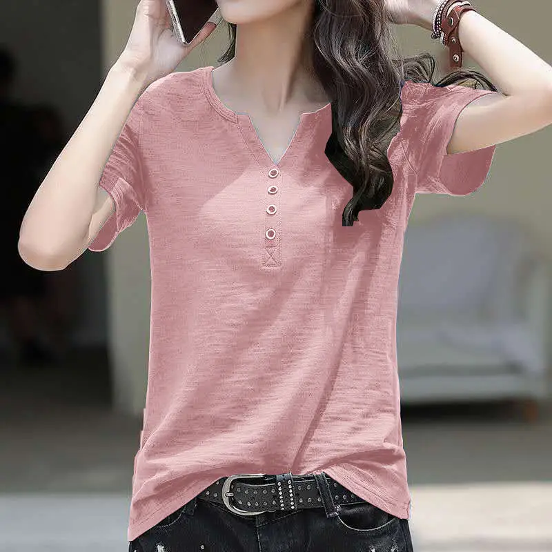 Hot-Selling Slub Cotton Short-Sleeved t-Shirt in Southeast Asia Women Spring/Summer 2021 New Korean Loose Large Size Bottoming s
Hot-Selling Slub Cotton Short-Sleeved t-Shirt in Southeast Asia Women Spring/Summer 2021 New Korean Loose Large Size Bottoming s