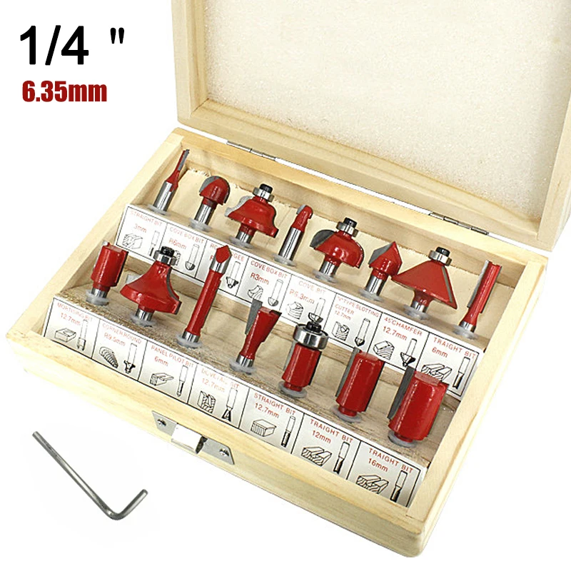 Woodworking Trimming Milling Cutter drill 1/4 6.35mm Shank Carbide Router Bit For Wood Cutter Engraving Cutting Tools 12/15 Set
Woodworking Trimming Milling Cutter drill 1/4 6.35mm Shank Carbide Router Bit For Wood Cutter Engraving Cutting Tools 12/15 Set