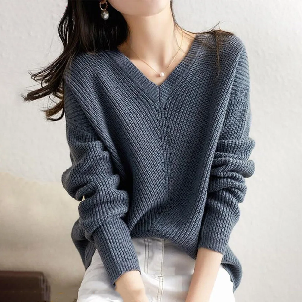 Big V-neck Solid Color Long-sleeved Sweater Regular Thin Zipper Patchwork V-Neck Women's Sweater
Big V-neck Solid Color Long-sleeved Sweater Regular Thin Zipper Patchwork V-Neck Women's Sweater