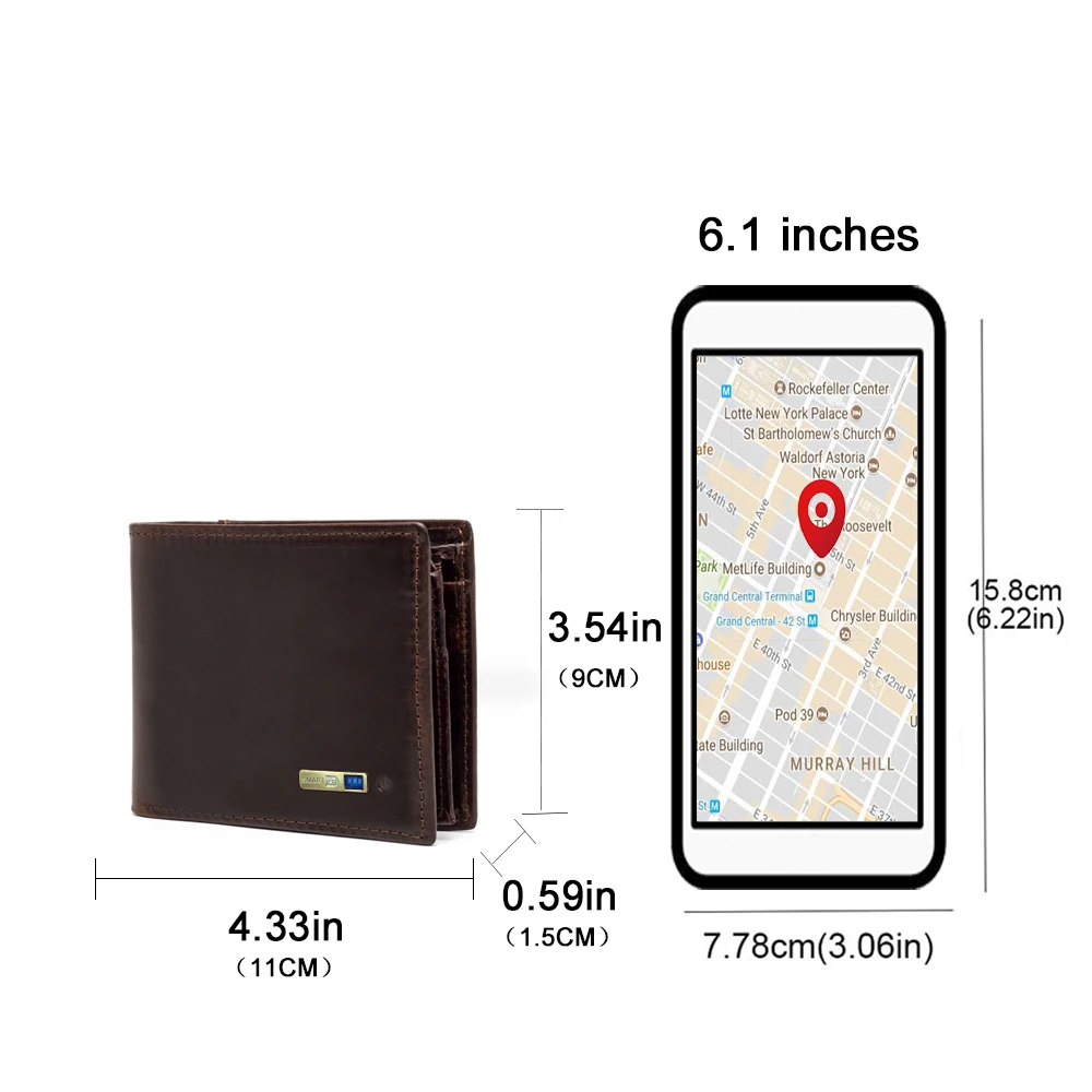 Умный GPS записывающий кошелек из коровьей кожи мужской модный держатель для карт