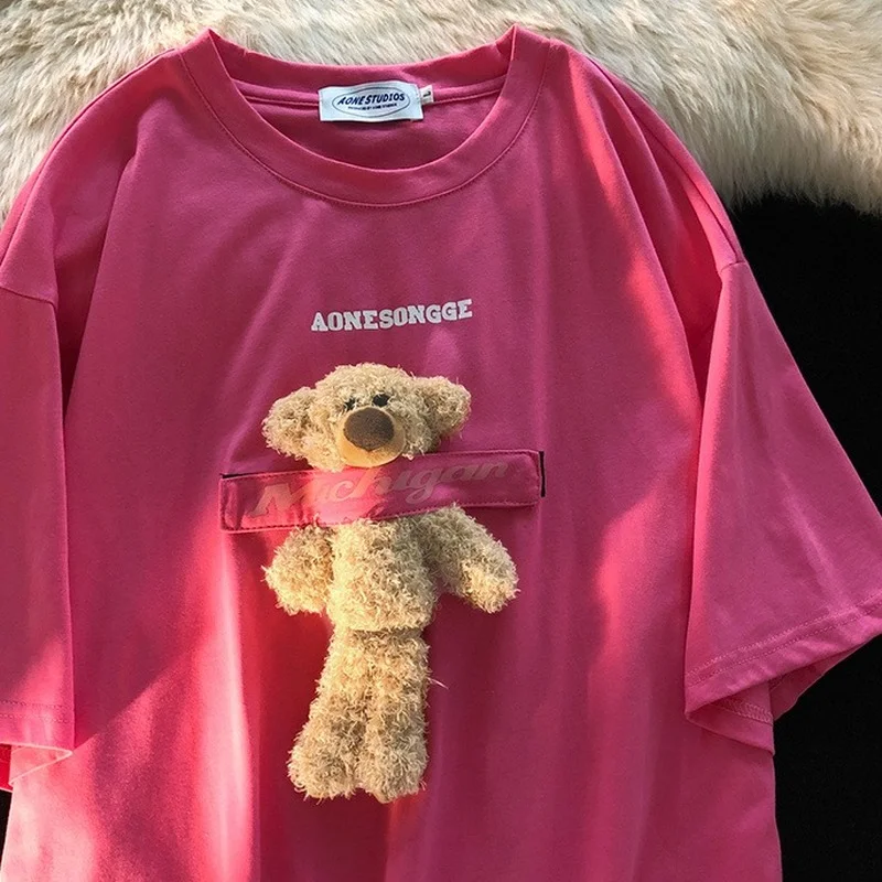 Womens T-shirt Harajuku girl doll bear top O-neck short-sleeved loose summer T-shirt solid color T-shirt for women doll playable
Womens T-shirt Harajuku girl doll bear top O-neck short-sleeved loose summer T-shirt solid color T-shirt for women doll playable