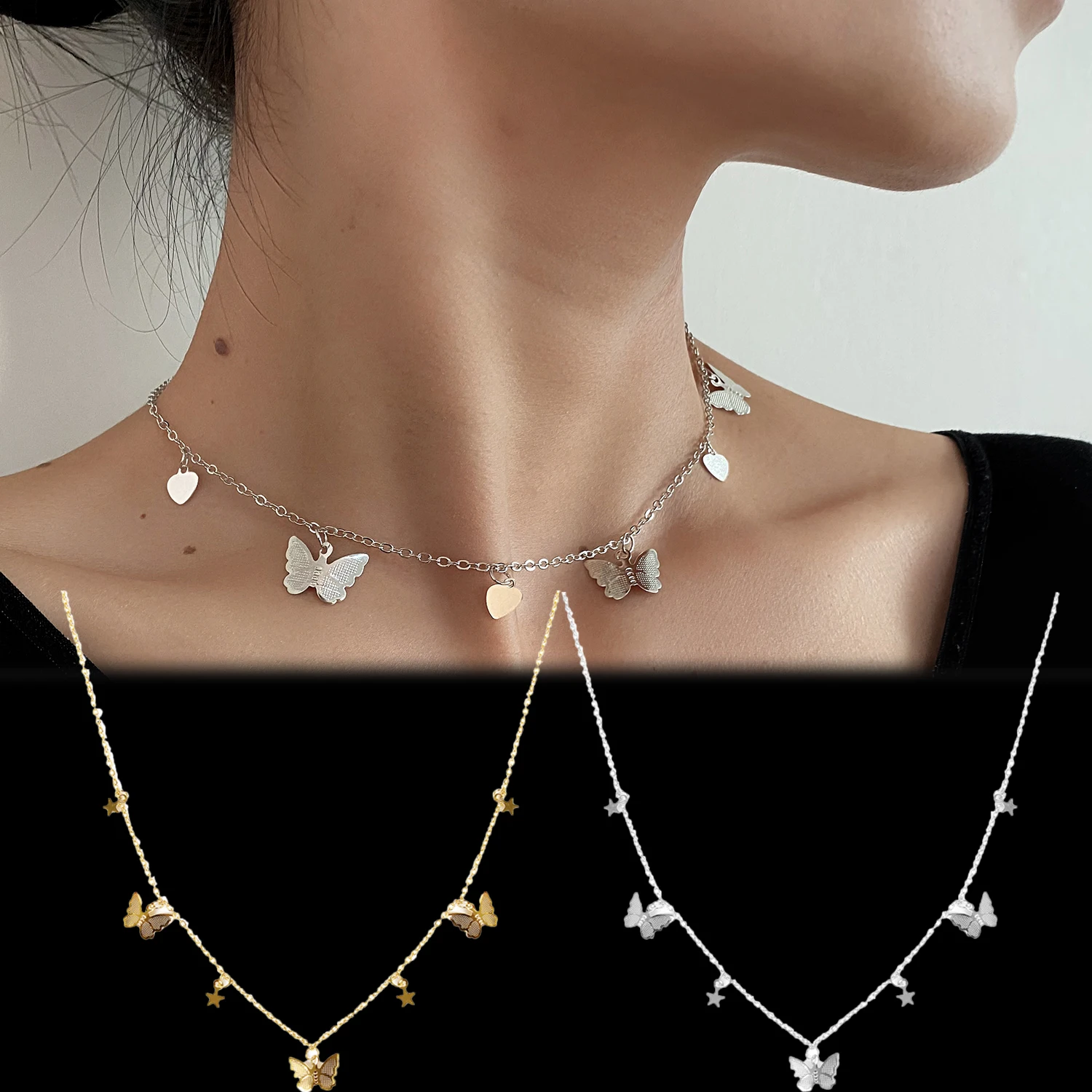 Chic Butterfly Necklace Silver Gold Star Heart Butterflies Pendant Necklace for Lady Elegant Girls Jewelry Charms 2020 Fashion
Chic Butterfly Necklace Silver Gold Star Heart Butterflies Pendant Necklace for Lady Elegant Girls Jewelry Charms 2020 Fashion