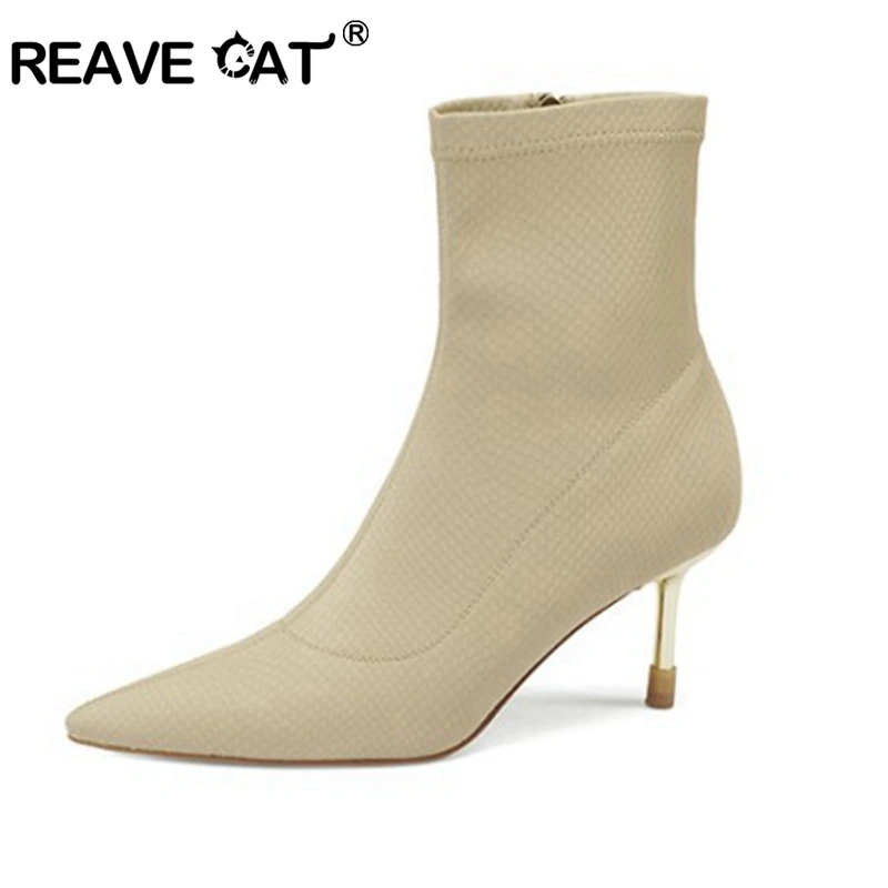 REAVE CAT 2021 New Fashion Sexy Zipper Lady Super Stretch Fiber Stiletto High Heel Women's Ankle Boots Pointed Toe Autumn Winter
REAVE CAT 2021 New Fashion Sexy Zipper Lady Super Stretch Fiber Stiletto High Heel Women's Ankle Boots Pointed Toe Autumn Winter