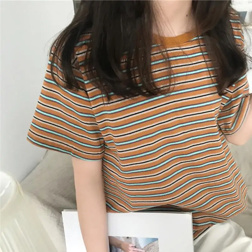 2021 summer striped short-sleeved T-shirt women new Korean style bottoming shirt ladies tops plus size women's clothing
2021 summer striped short-sleeved T-shirt women new Korean style bottoming shirt ladies tops plus size women's clothing