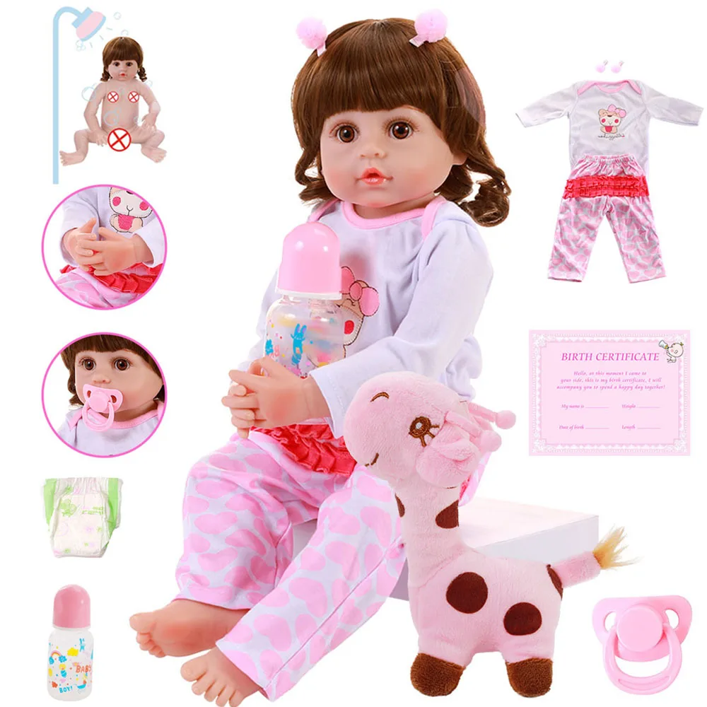 

22" Reborn Baby Doll 56CM Full Body Silicone Newborn Babies DOLL Adorable Lifelike Bath Toy Princess Bonecas With Giraffe Doll