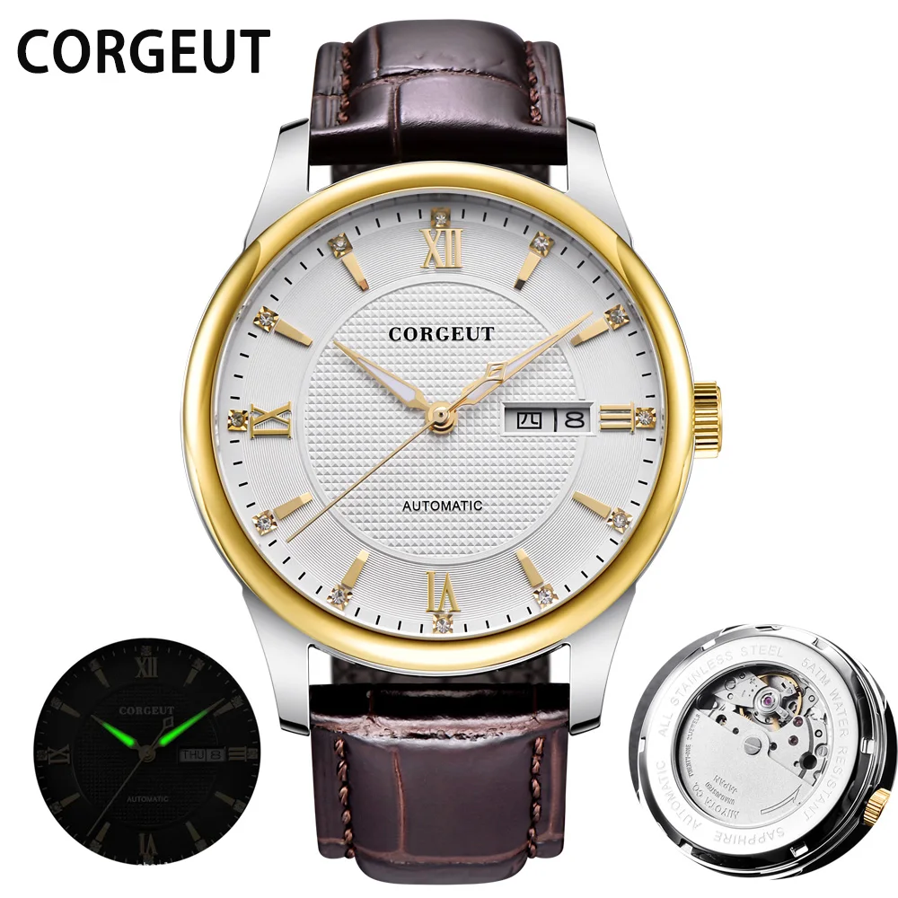 CORGEUT Luxury Men Mechanical Watch Brand Leather Calendar 50M Waterproof Men's Watch Luminous Sport Clock Relogio masculino
CORGEUT Luxury Men Mechanical Watch Brand Leather Calendar 50M Waterproof Men's Watch Luminous Sport Clock Relogio masculino