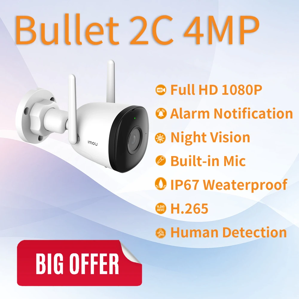 

Imou IP Camera Bullet 2C 4MP 3.6mm WiFi Wireless Built-in Mic Outdoor IP67 Weatherproof Smart Home Security Human Detection