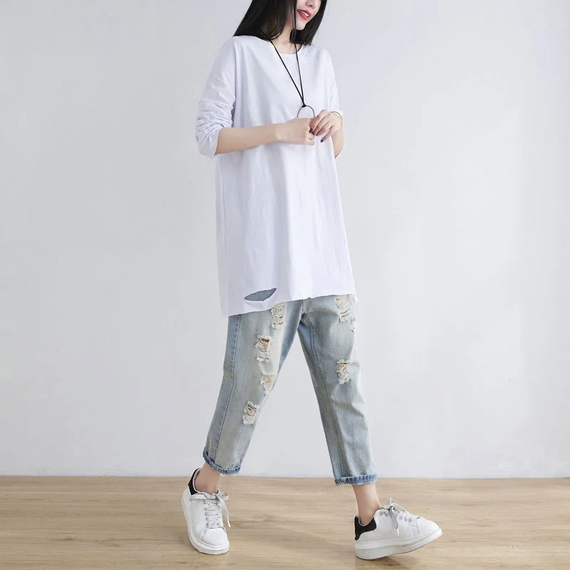 Medium Length Large Tops Spring And Summer Round Neck Long Sleeve White T-shirt With Irregular Personality Bottom Tees
Medium Length Large Tops Spring And Summer Round Neck Long Sleeve White T-shirt With Irregular Personality Bottom Tees