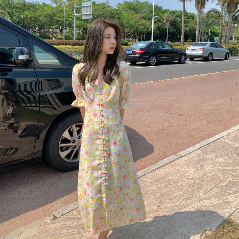 Summer Women's Floral Chiffon Elegant Dress Vintage V-Neck Single-Breasted Waist Holiday Dress Female Vestidos
Summer Women's Floral Chiffon Elegant Dress Vintage V-Neck Single-Breasted Waist Holiday Dress Female Vestidos