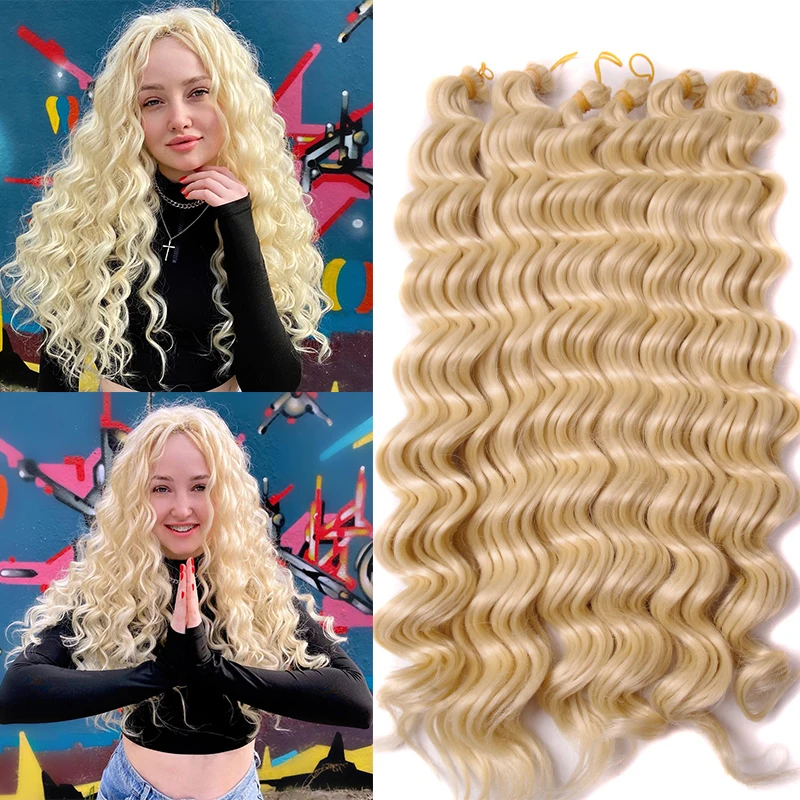 Full Star 60 CM Deep Wave Crochet Hair Ombre Braiding Synthetic Hair Black Blonde 613# Crochet Braids Deep Twist Curly Hair 
Full Star 60 CM Deep Wave Crochet Hair Ombre Braiding Synthetic Hair Black Blonde 613# Crochet Braids Deep Twist Curly Hair