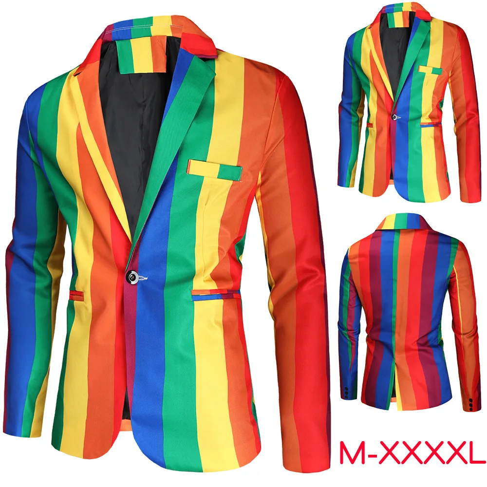 Men's Slim Jacket 3D Rainbow Stripe Printing Suit Autumn and Winter New Fashion Casual Business Banquet Party Suits Long-sleeved
Men's Slim Jacket 3D Rainbow Stripe Printing Suit Autumn and Winter New Fashion Casual Business Banquet Party Suits Long-sleeved