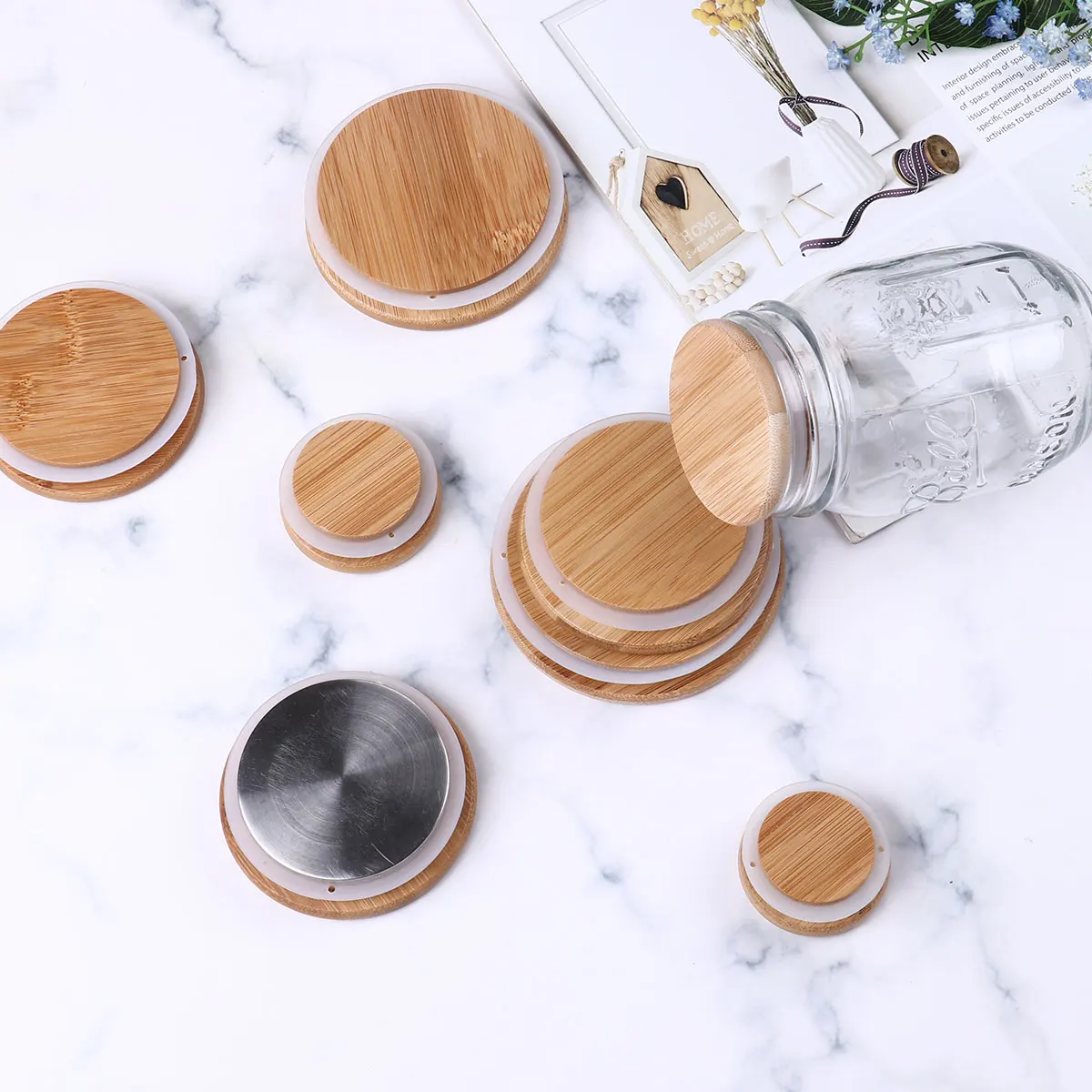 Reusable Bamboo Caps Lids Marson Jar Lids with Silicone Seal Bamboo Lids for Small/Regular/Wide Mouth Canning Jar Lids Cover
Reusable Bamboo Caps Lids Marson Jar Lids with Silicone Seal Bamboo Lids for Small/Regular/Wide Mouth Canning Jar Lids Cover