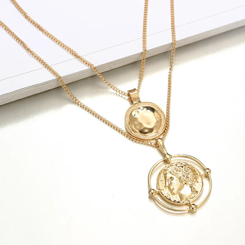 Portrait Pattern Pendant Necklace Vintage Golden Double Layer Chains Geometric Hollow Out Round Disc Pendant Necklaces Jewelry
Portrait Pattern Pendant Necklace Vintage Golden Double Layer Chains Geometric Hollow Out Round Disc Pendant Necklaces Jewelry