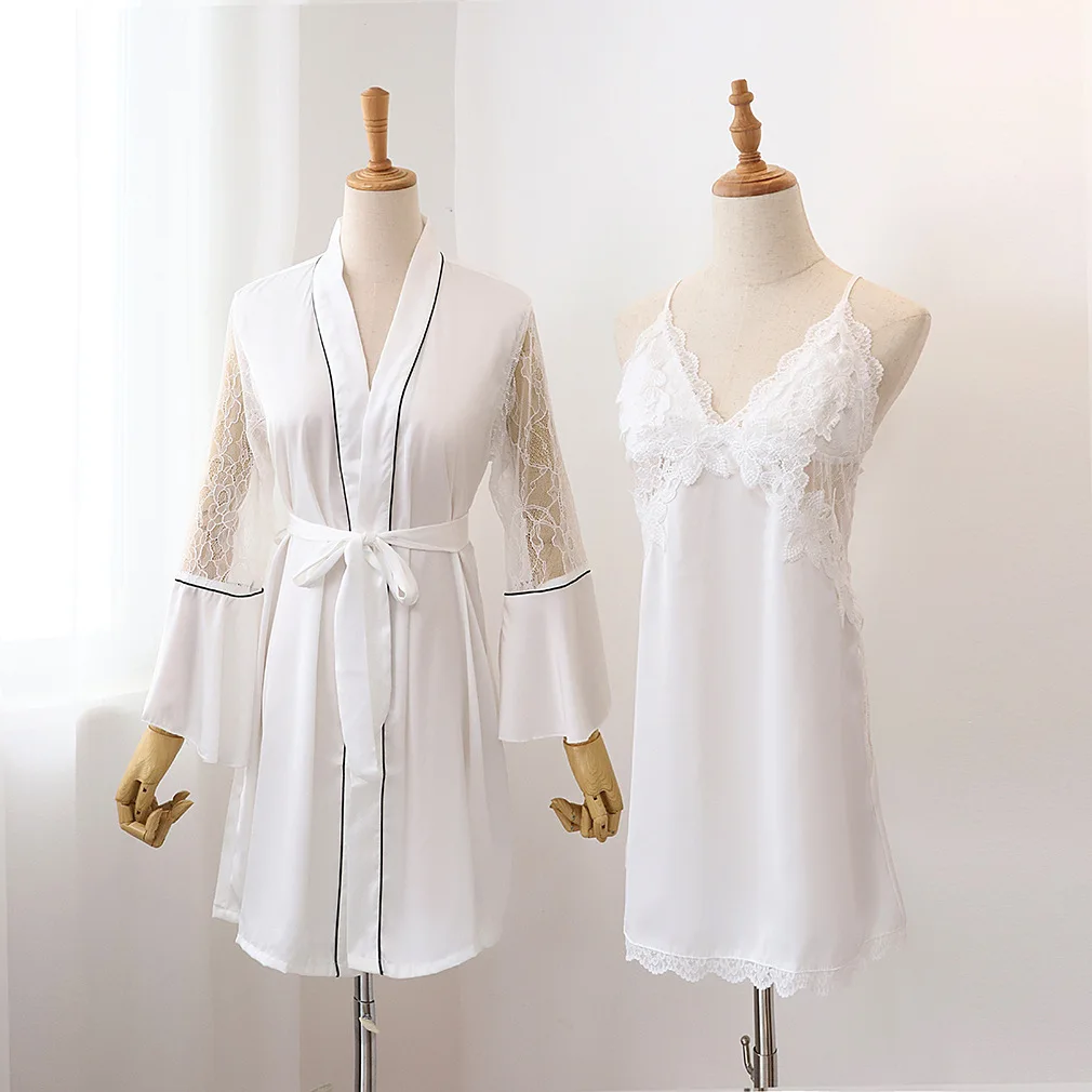 Lace Satin Patchwork Nightwear Intimate Lingerie Kimono Robe Set Women Sexy Casual Summer New 2PCS Sleep Set Home Clothing
Lace Satin Patchwork Nightwear Intimate Lingerie Kimono Robe Set Women Sexy Casual Summer New 2PCS Sleep Set Home Clothing