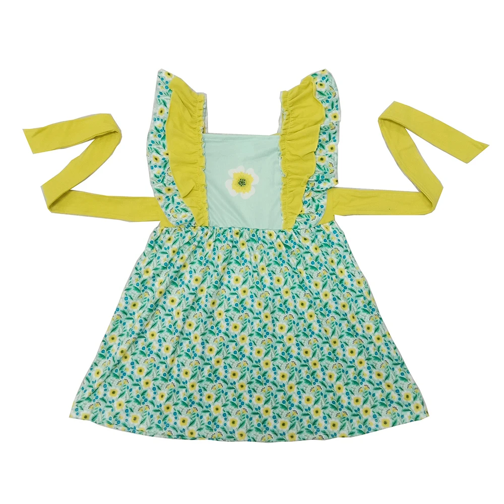 Kids children girls boutique beautiful spring flower print flying sleeves yellow waves dresses toddler design frock clothing
Kids children girls boutique beautiful spring flower print flying sleeves yellow waves dresses toddler design frock clothing