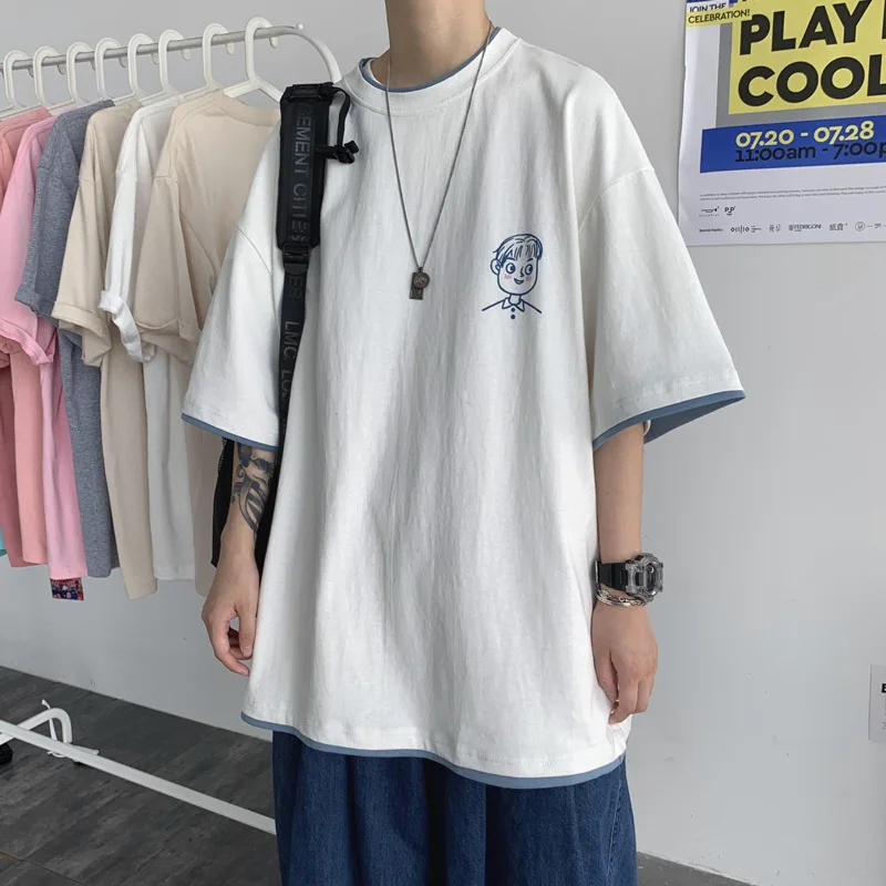 Summer New Short-sleeved T-shirt Men And Women Korean Version Of The Trend Of Loose Tide Brand Casual Fake Two-piece Tops
Summer New Short-sleeved T-shirt Men And Women Korean Version Of The Trend Of Loose Tide Brand Casual Fake Two-piece Tops