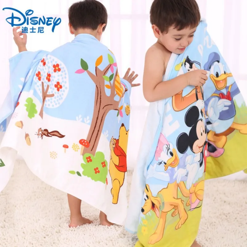 

2023 Disney Mickey Minnie Mouse Winnie Baby Boys Girls Kids Bath/Beach Towel Cotton Gauze Children Swimming Towels 70x140cm