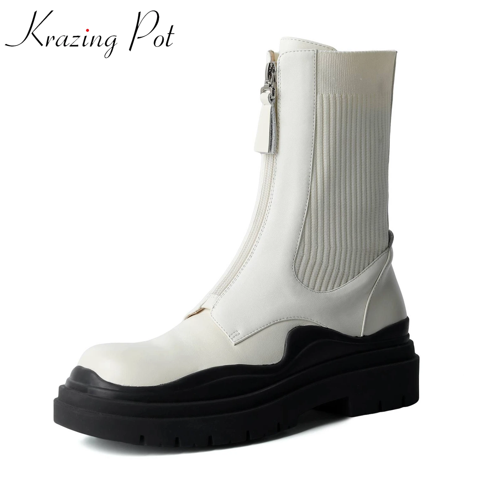 Vichelo Hot cow leather platform western boots round toe thick high heels warm front zipper hip hop style knitting ankle boots
Vichelo Hot cow leather platform western boots round toe thick high heels warm front zipper hip hop style knitting ankle boots