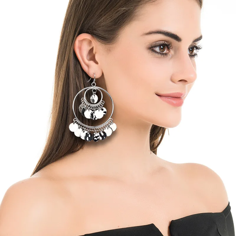 Bohemian Ethnic Style Alloy Sequins Exaggerated Women Earrings Temperament Simple Jewelry Big Hoop Earring For Girl
Bohemian Ethnic Style Alloy Sequins Exaggerated Women Earrings Temperament Simple Jewelry Big Hoop Earring For Girl
