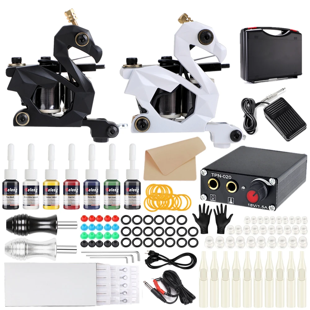 1 Set Tattoo Kit 7 Inks Power Supply Needle Grips Tips Complete Tattoo Machine Set for Beginner Starter 2 Pro Machine Guns
1 Set Tattoo Kit 7 Inks Power Supply Needle Grips Tips Complete Tattoo Machine Set for Beginner Starter 2 Pro Machine Guns