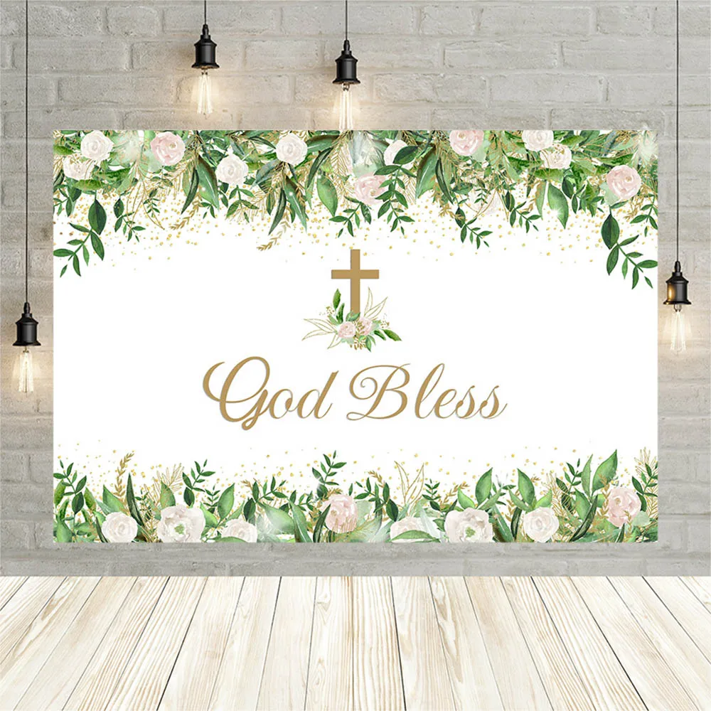 

Avezano Boy Girl First Communion Background For Photography Green Leaves Flower God Bless Party Backdrop Photo Studio Photozone
