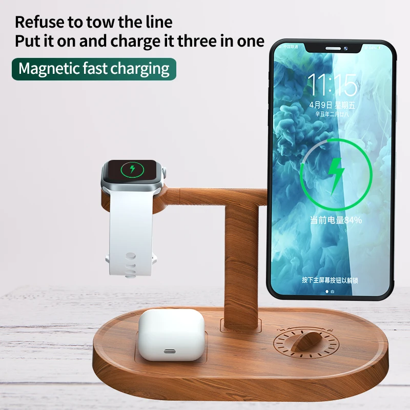 Магнитная Беспроводная зарядная подставка 3 в 1 для iPhone 12 11 Pro Max Apple Watch 6 5 4 Airpods 15 Вт