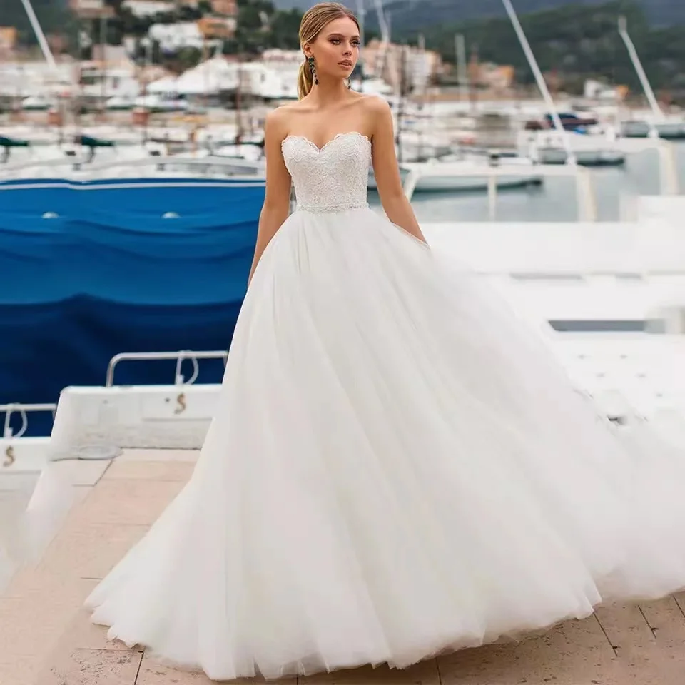 

Elegant Robe De Mariee Wedding Dress Lace appliques pearls Sweetheart Ball Gown Princess Plus Size Vintage Brides Vestido Novia