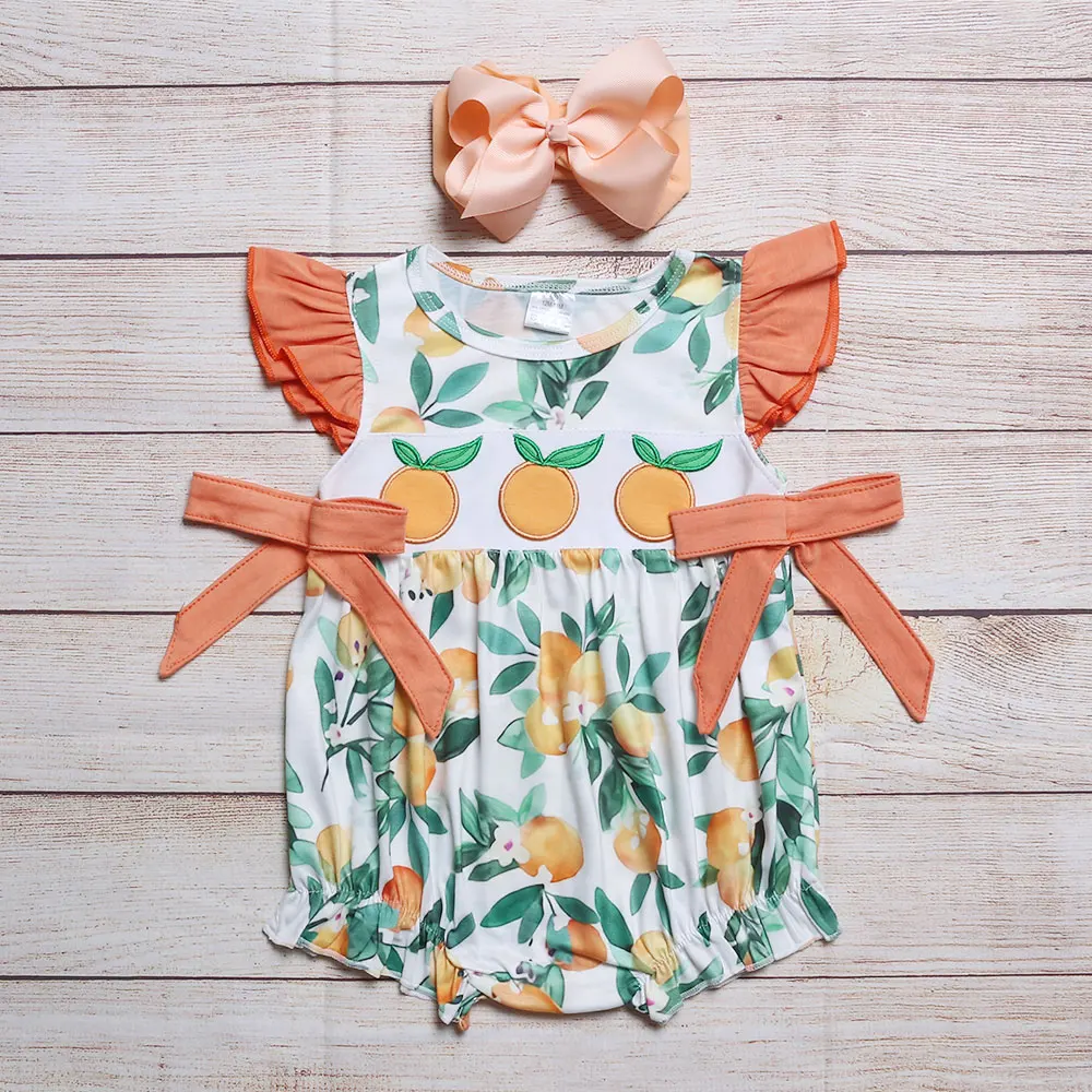 Summer Girls Clothes Orange Bow Sleeveless Peach And Green Leaf Print Three Peach Embroidery Pattern Toddler Baby Rompers
Summer Girls Clothes Orange Bow Sleeveless Peach And Green Leaf Print Three Peach Embroidery Pattern Toddler Baby Rompers