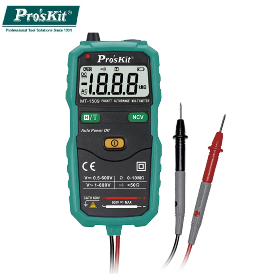 Taiwan Pro 'skit MT-1508 MT-1509 Smart Pocket Type Automatic Range Digital Multimeter Anti-burn High Precision Multimeter
Taiwan Pro 'skit MT-1508 MT-1509 Smart Pocket Type Automatic Range Digital Multimeter Anti-burn High Precision Multimeter